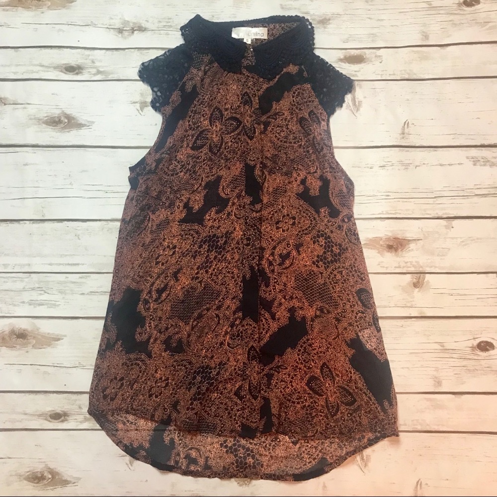 Aniina Navy + Orange Lace Sleeveless Top